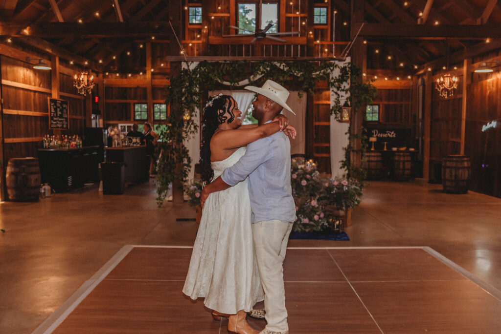 Candid moment between newlyweds during their wedding celebration