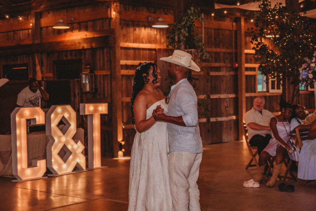 Candid moment between newlyweds during their wedding celebration